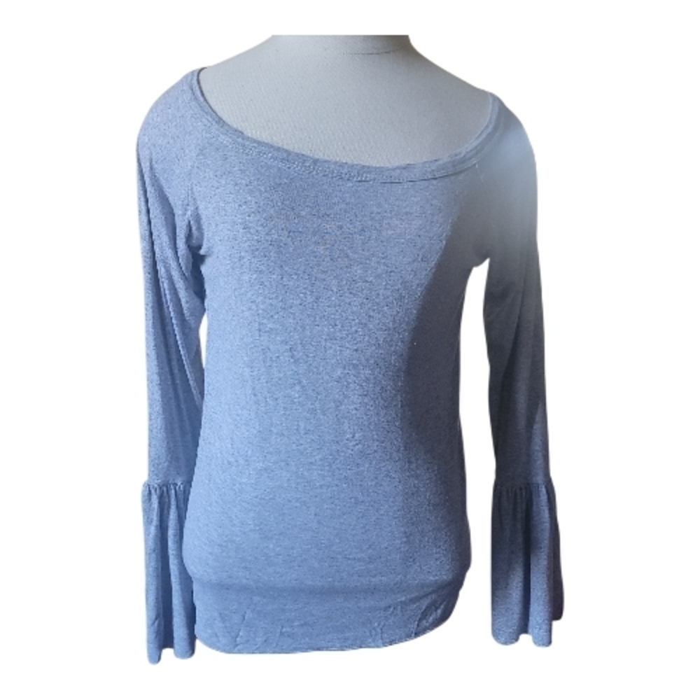 Women's Long Sleeve Bell Cuff Tee - Light Grey, M/L